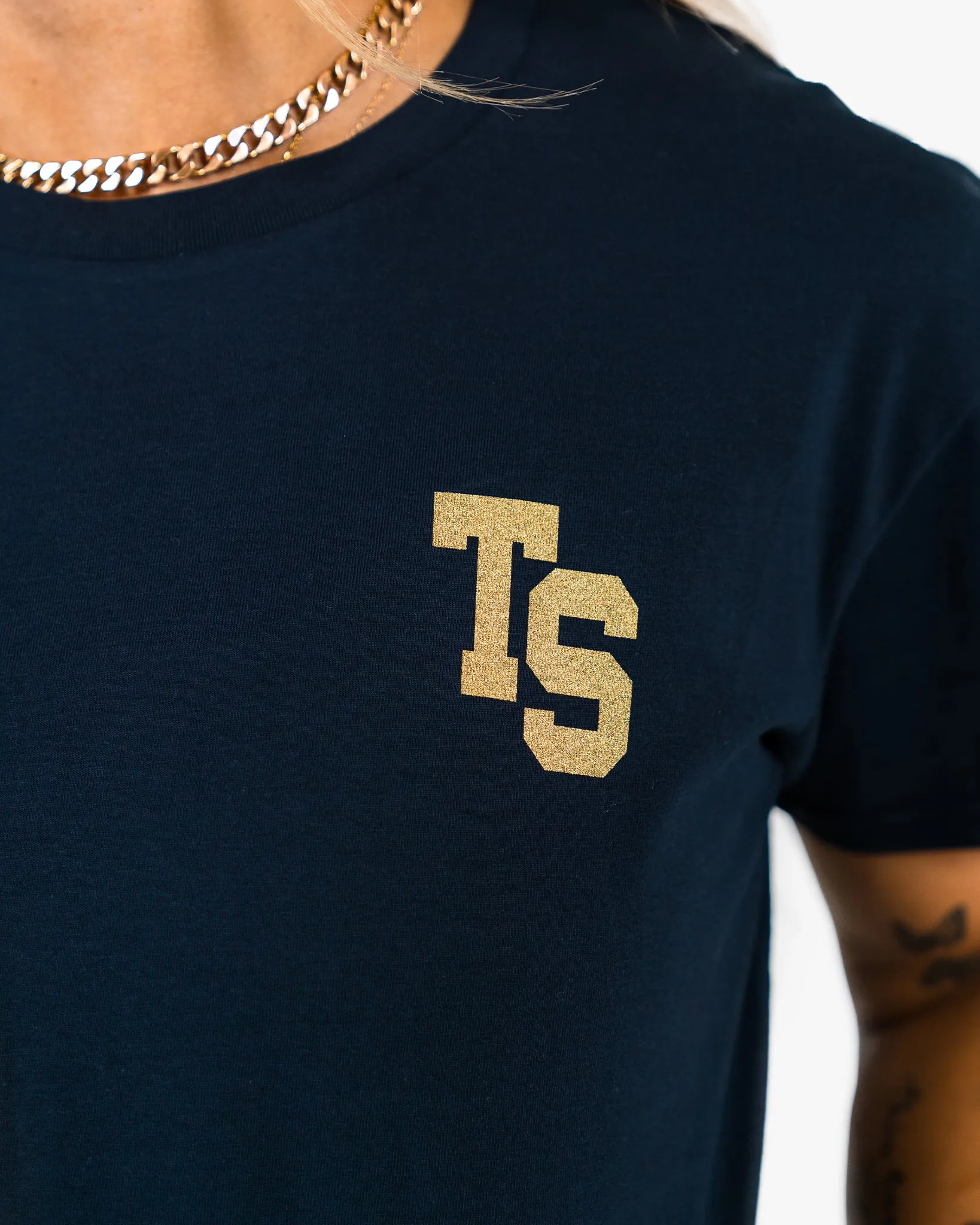 WKND Crop Tee - Navy w/ Gold