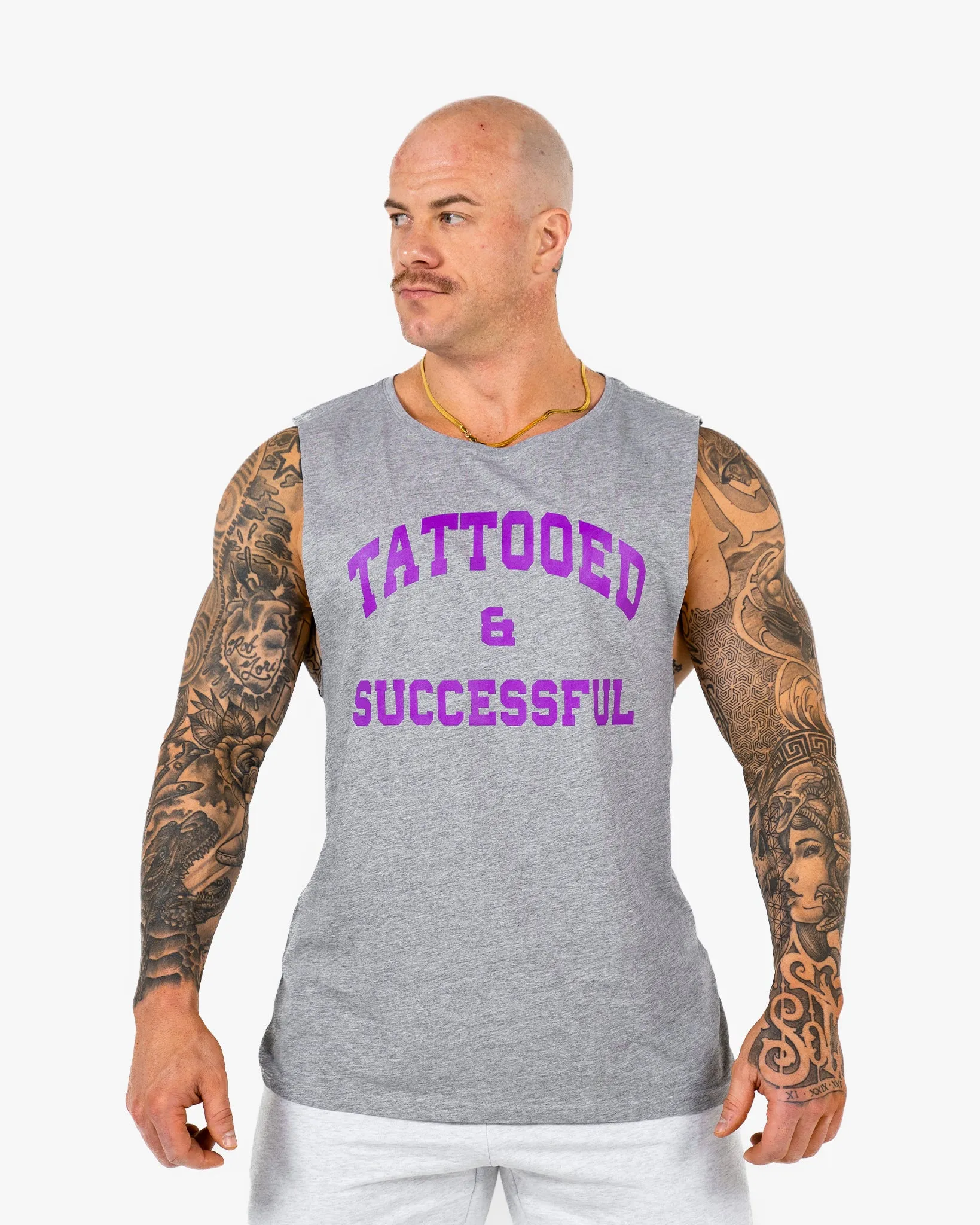 WKND Relaxed Tank - Heather Grey w/ Purple