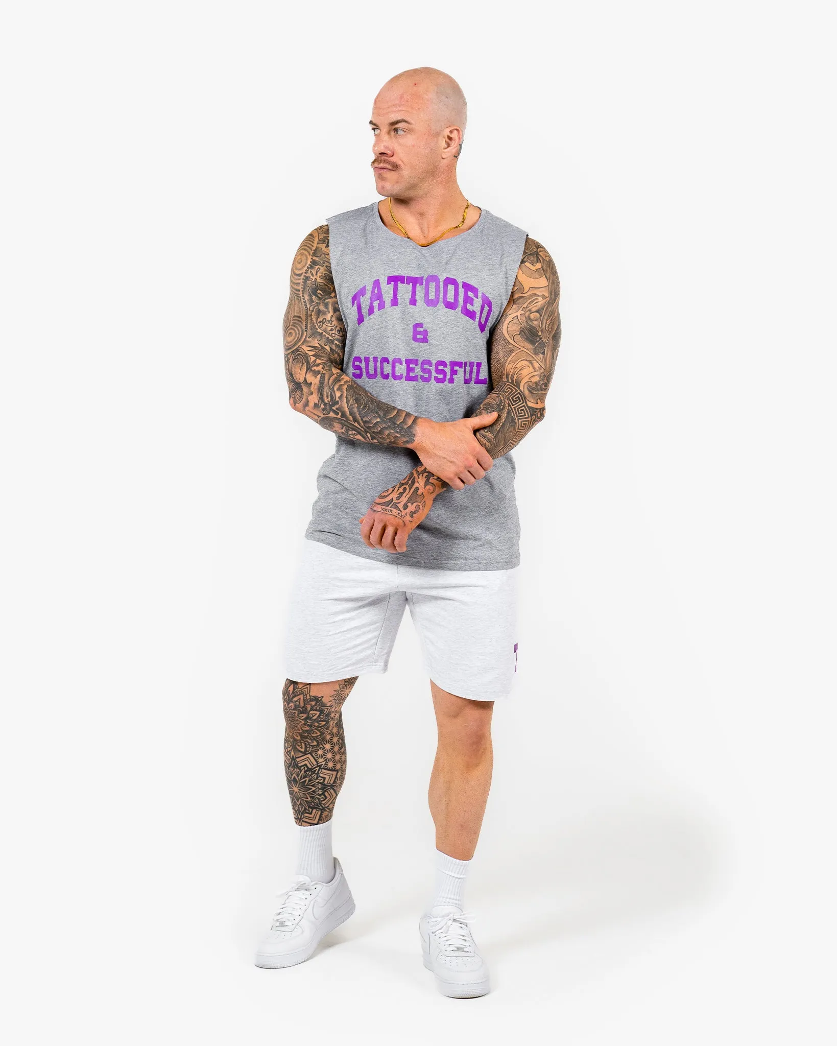WKND Relaxed Tank - Heather Grey w/ Purple