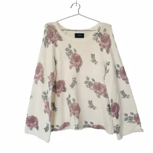 🤩Women Sweater Lucky Brand Sz XL Pullover Scoop Neck Long Sleeve Floral Beige🤩