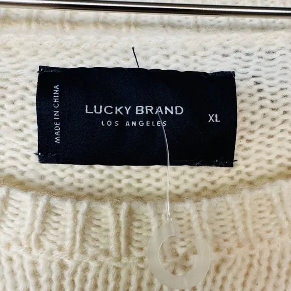 🤩Women Sweater Lucky Brand Sz XL Pullover Scoop Neck Long Sleeve Floral Beige🤩