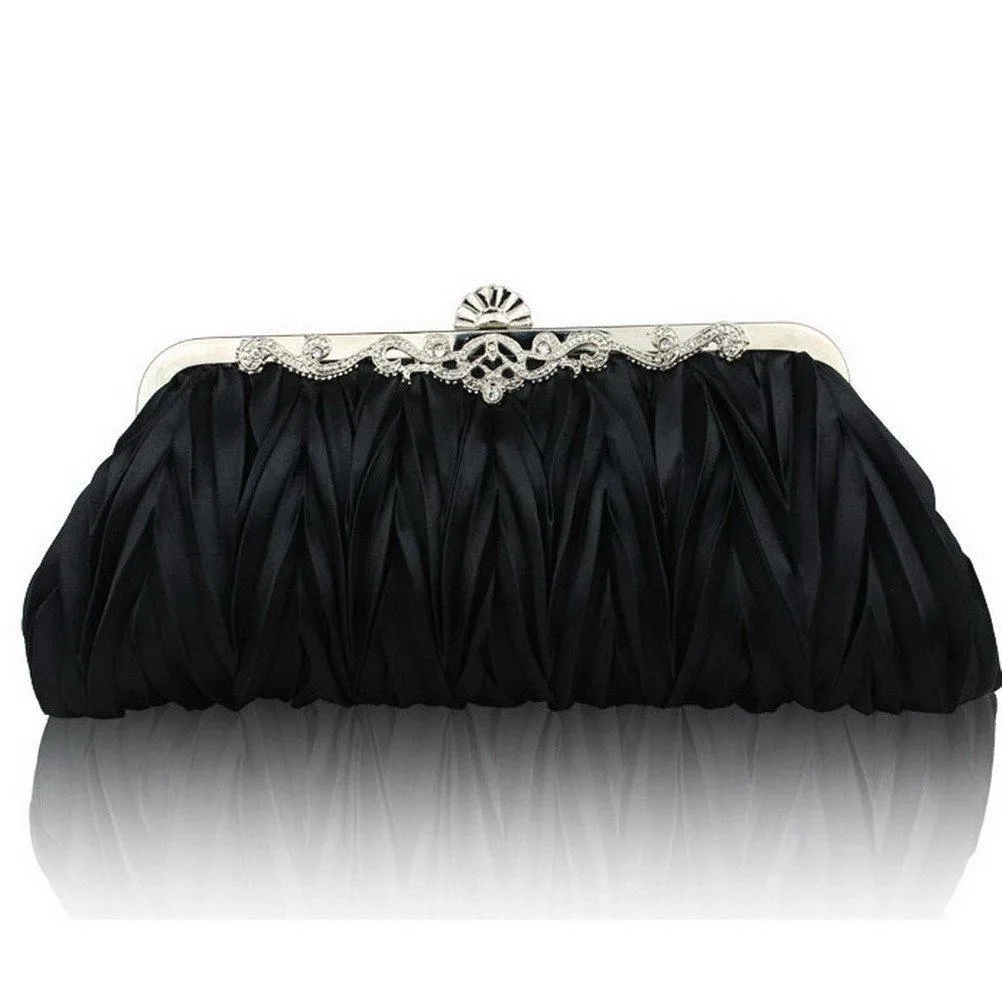 Womens Satin Pleated Evening Clutch Bags 1920s Accessories|JaosWish