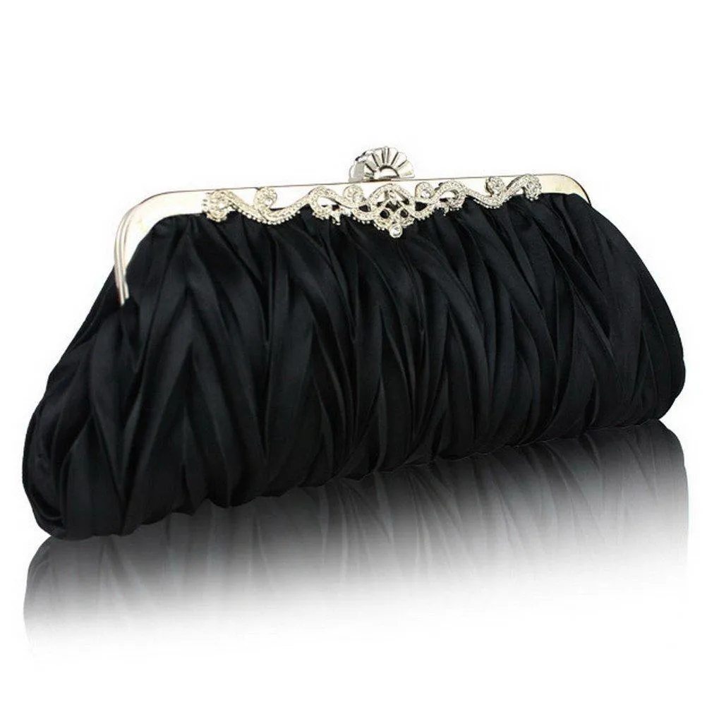 Womens Satin Pleated Evening Clutch Bags 1920s Accessories|JaosWish