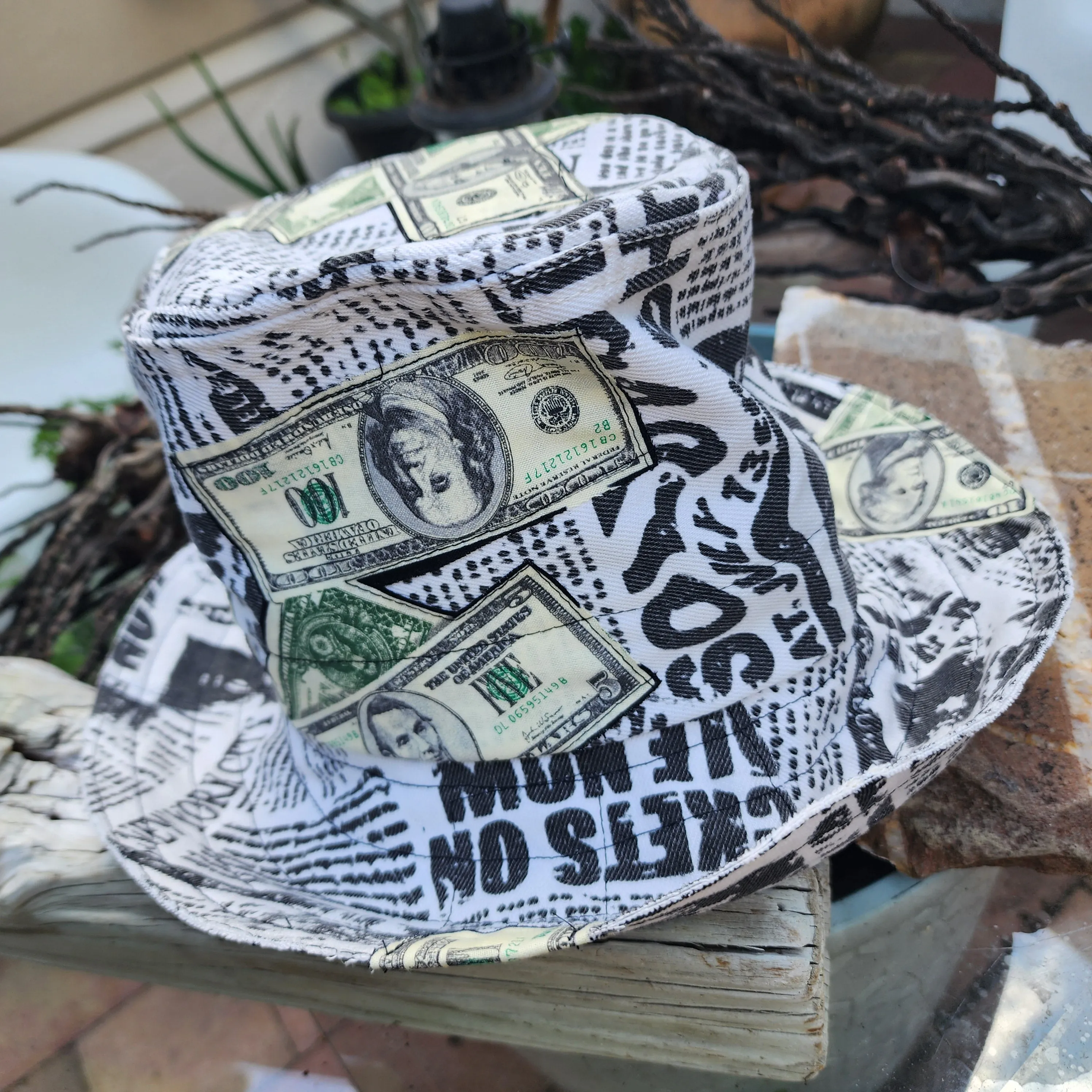 WONKA SHOWTIME New York / Bohemian Shabby Chic Top Hat Upcycled Denim Distressed Boro Dyed Acid-washed