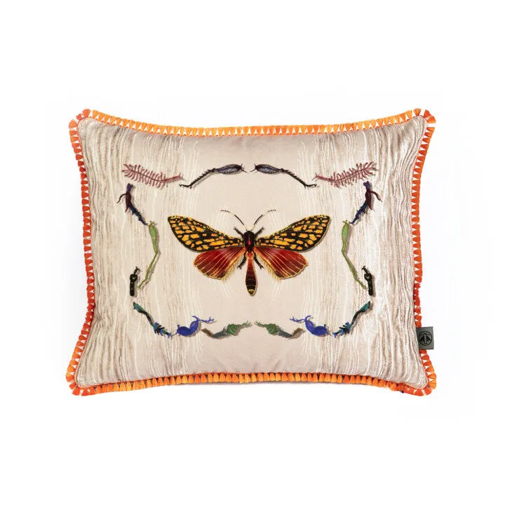 wood moth fringed cushion