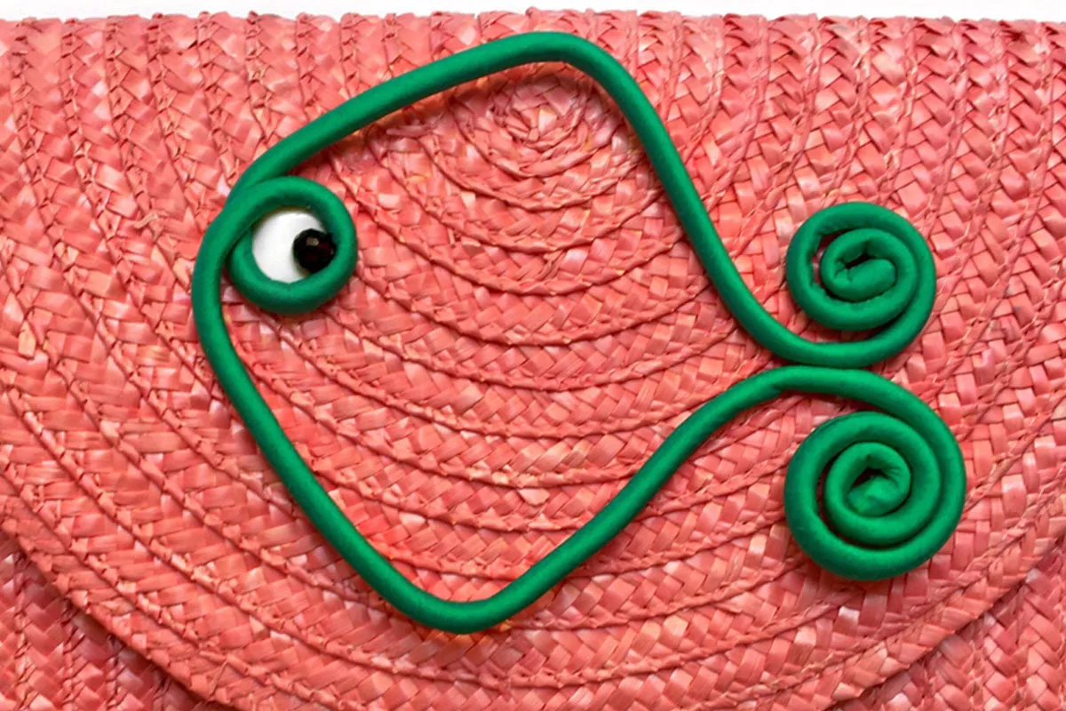 Woven straw Coral Fish Maxi Clutch