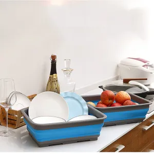 XYTMY Collapsible Dish Washing Tub for Sink, Plastic Small Dishes Tubs in Large Capacity, Great Kitchen Helper for Camping, Home, Wash Basin, Blue