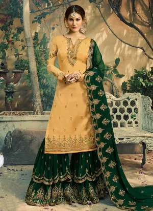 Yellow And Green Embroidered Gharara Suit