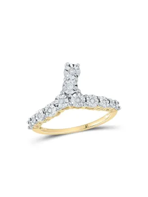 Yellow-tone Sterling Silver Womens Round Diamond Fashion Ring 1/10 Cttw