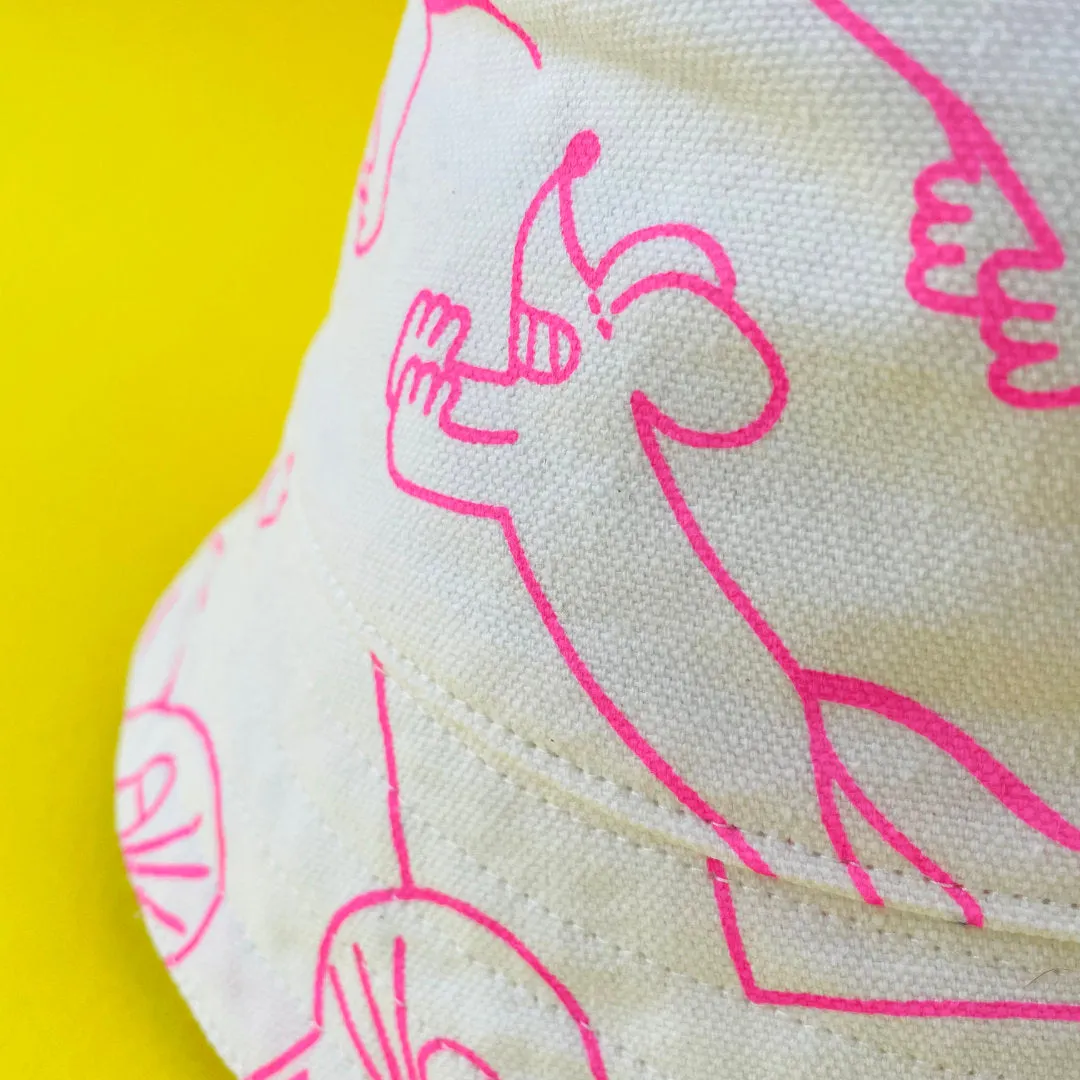 YUK FUN Bucket Hat - Pink & White Dora Print