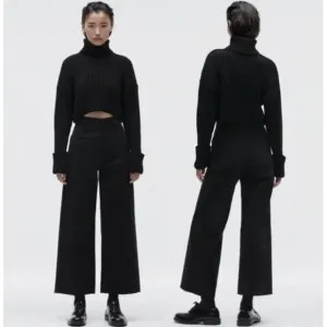 Zara Jeans Chic Black Marine High Waisted Straight 10.5&quot; Wide Leg Raw Hem Boho 6